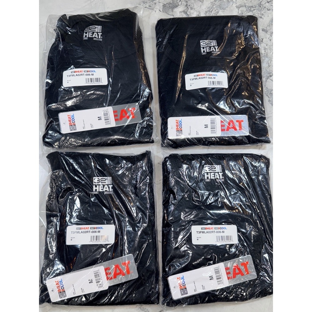 32 Degrees HEAT Mens Midweight Waffle Thermal Baselayer 4 Pack Black M NWT